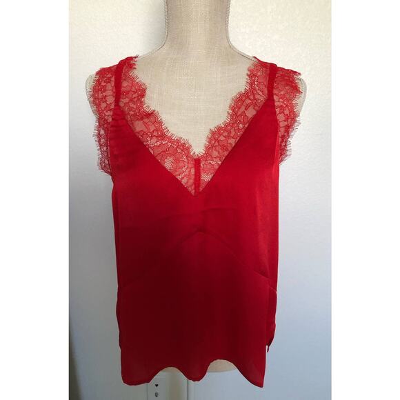 Lulu's Red Flirty Eyelash Lace Trim Cami Top - M - Picture 1 of 6